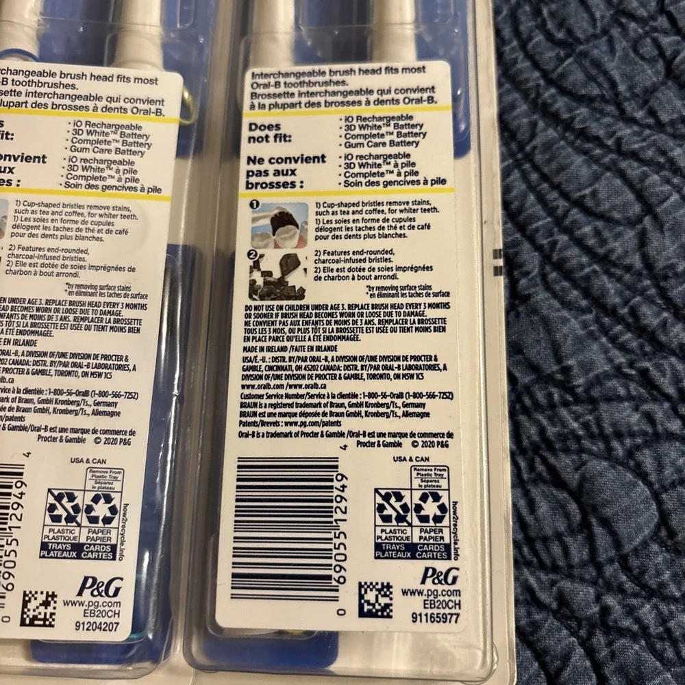 New Lot Of 2 Oral-B 3 Pks (6) Charcoal Replacement Tooth Brush Heads Whitening